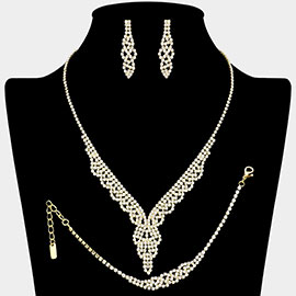 Rhinestone Paved V Shaped Necklace Jewelry Set