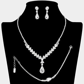 Teardrop Stone Pointed Rhinestone Paved Necklace Jewelry Set