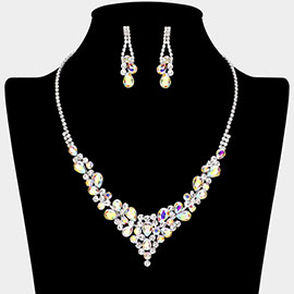 Teardrop Round Stone Embellished Rhinestone Paved Necklace