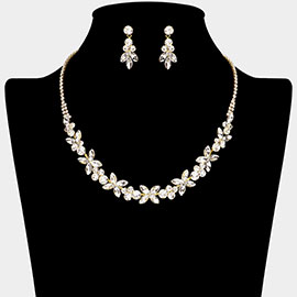 Marquise Round Stone Cluster Embellished Rhinestone Paved Necklace