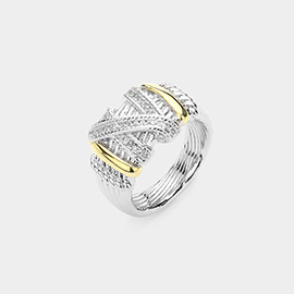 Two Tone CZ Stone Paved Abstract Ring