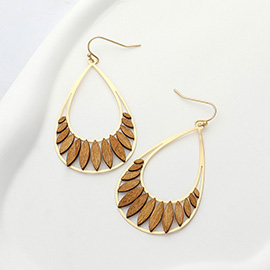 Wood Marquise Open Teardrop Dangle Earrings