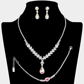 Teardrop Stone Pointed Rhinestone Paved Necklace Jewelry Set