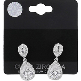 Teardrop CZ Stone Dangle Evening Earrings