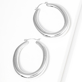 Oval Metal Hoop Pin Catch Earrings