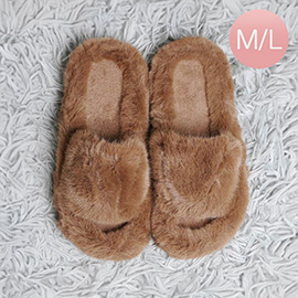 Fuzzy Solid Color Open Toe Indoor Floor Slippers