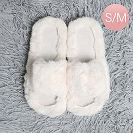 Fuzzy Solid Color Open Toe Indoor Floor Slippers