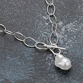 Natural Pearl Pendant Toggle Necklace