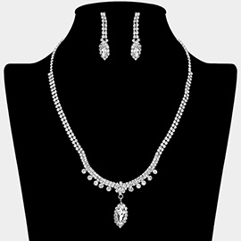 Marquise Stone Pendant Rhinestone Paved Necklace