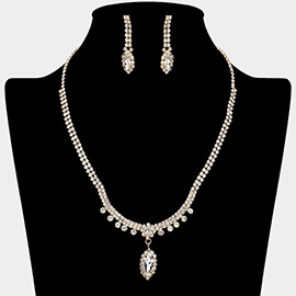 Marquise Stone Pendant Rhinestone Paved Necklace