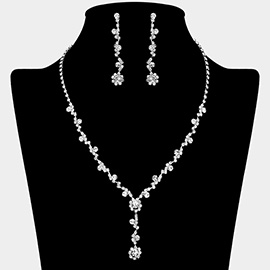 Rhinestone Embellished Flower Vine T Shaped Necklace