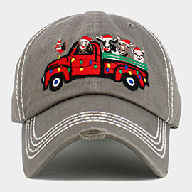 Christmas Truck Embroidered Accented Vintage Baseball Cap
