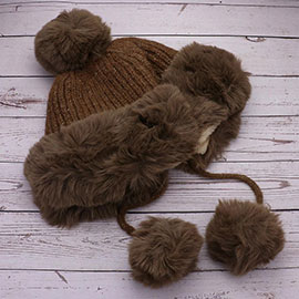 Faux Fur Earmuff Pom Pom Winter Hat