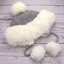 Faux Fur Earmuff Pom Pom Winter Hat