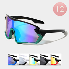 12PCS - One Piece Blade Colored Lens Shield Sport Sunglasses