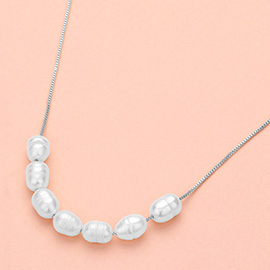 Pearl Beaded Accented Box Chain Necklace Necklace