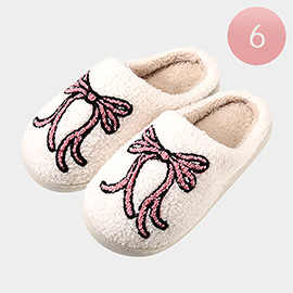 6Pairs - Ribbon Printed Home Indoor Floor Slippers