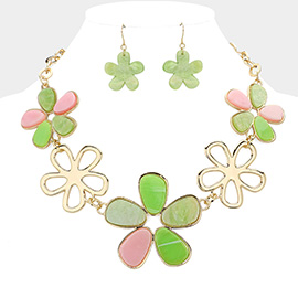 Celluloid Acetate Open Metal Flower Link Necklace