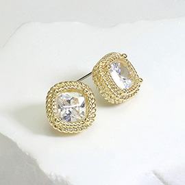 Square CZ Stone Cushion Stud Earrings