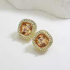 Square CZ Stone Cushion Stud Earrings