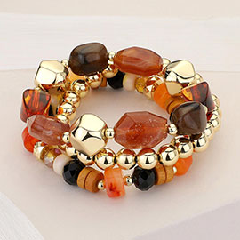 3PCS - Various Beads Beaded Stretch Multi Layered Bracelets