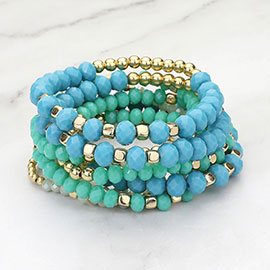 9PCs - Faceted Beaded Stretch Multi Layered Bracelets