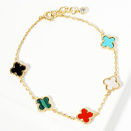 Gold Dipped Natural Stone Quatrefoil Station Bracelet