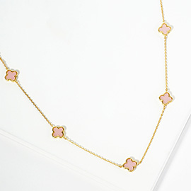 Gold Dipped Natural Stone Quatrefoil Station Necklace