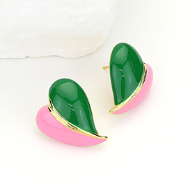 14K Gold Dipped Enamel Color Block Heart Earrings