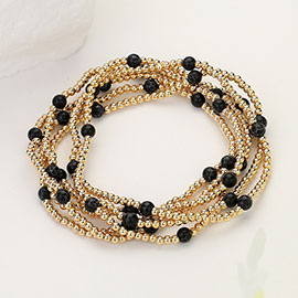 6PCS - Natural Stone Metal Ball Beaded Stretch Multi Layered Bracelets