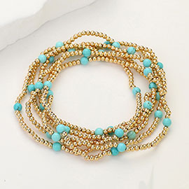 6PCS - Natural Stone Metal Ball Beaded Stretch Multi Layered Bracelets