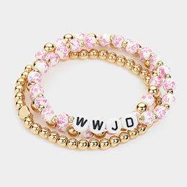 3PCS - WWJD Message Beaded Stretch Multi Layered Bracelets