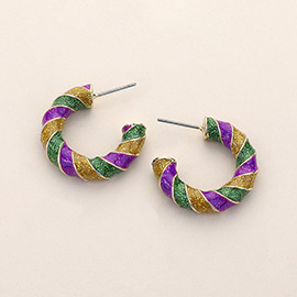 Sparkly Twisted Enamel Mardi Gras Hoop Earrings