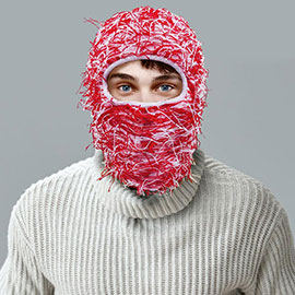 Distressed Fuzzy Winter Balaclava Mask Hat