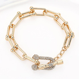 Hardware Link Stone Paved Toggle Bracelet