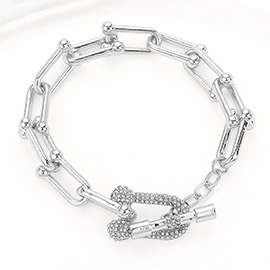 Hardware Link Stone Paved Toggle Bracelet