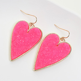 Druzy Heart Dangle Earrings