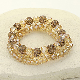 3PCS - Faceted Beaded Shamballa Ball Stretch Multi Layered Bracelets