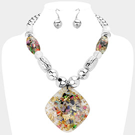 Acrylic Glittered Pendant Multi Beaded Statement Necklace