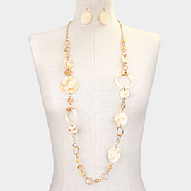 Celluloid Acetate Disc Ring Faceted Beads Link Long Necklace