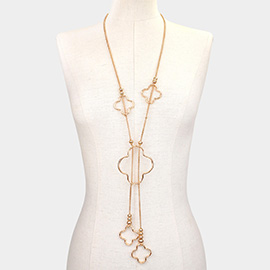 Hammered Metal Open Quatrefoil Long Necklace