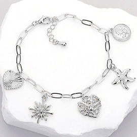 Heart Starfish Starburst Rose Disc Charm Station Bracelet