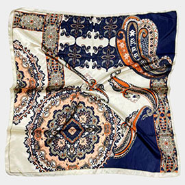 Paisley Pattern Printed Square Silky Satin Scarf Shawl