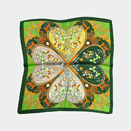 Clover Printed Square Silky Satin Scarf Shawl