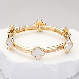 Mother Of Pearl Quatrefoil Metal Bar Stretch Bracelet