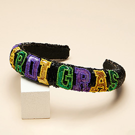 Sequin Mardi Gras Message Seed Beaded Headband