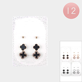 12 SET OF 3 - Quatrefoil Stud Earring Set