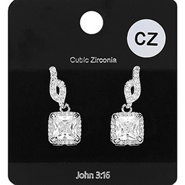 Square CZ Stone Dangle Evening Earings