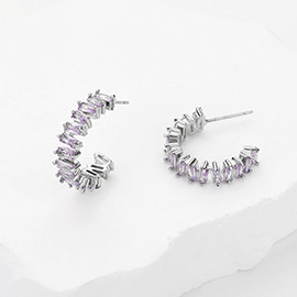 Baguette CZ Stone Hoop Evening Earrings