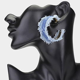 Denim Frayed Hoop Earrings